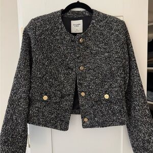 Abercrombie & Fitch Black and White Tweed Blazer “Lady Jacket” with Gold Buttons